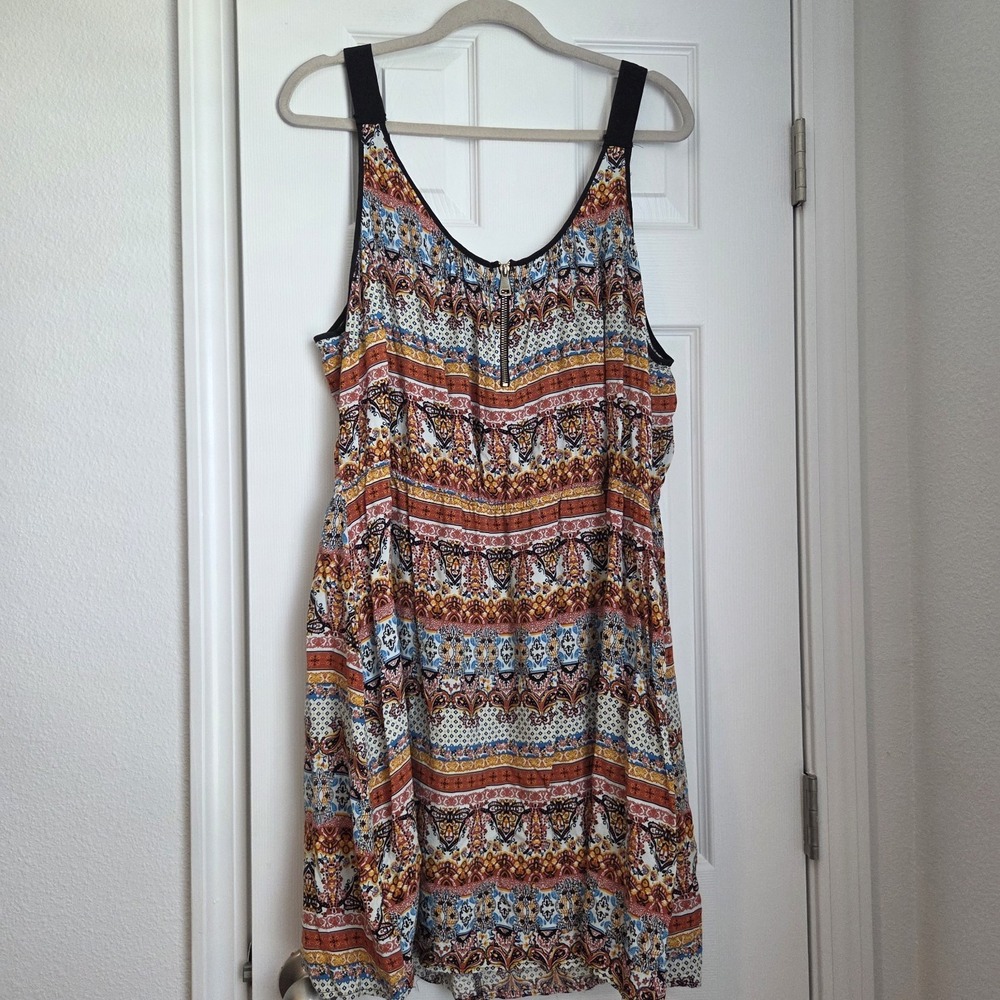 J For Justify Boho Geometric Tribal Aztec Print Mini Dress Front Zip 3X Zipper